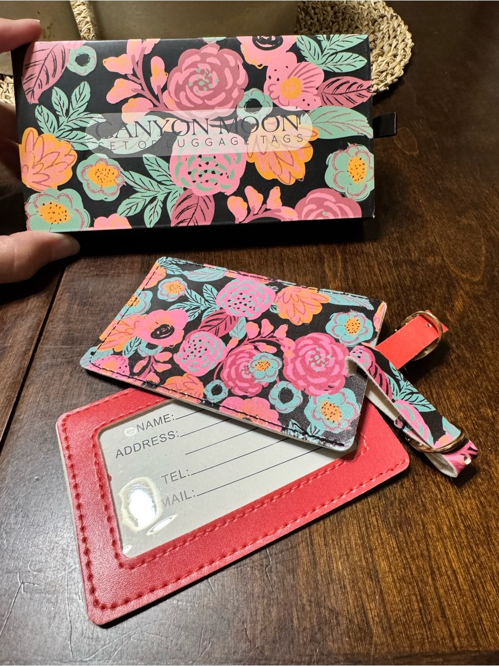 Canyon Moon Floral Luggage Tag Set Travel Tags Wander Pink Black NEW